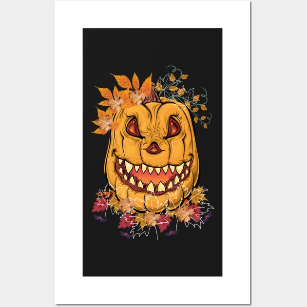 Retro spooky halloween and fall pumpkin Wall Art by FineArtMaster